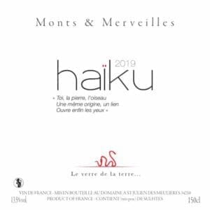 Étiquette de vin rouge Haïku 2019 produite par le domaine Monts & Merveilles