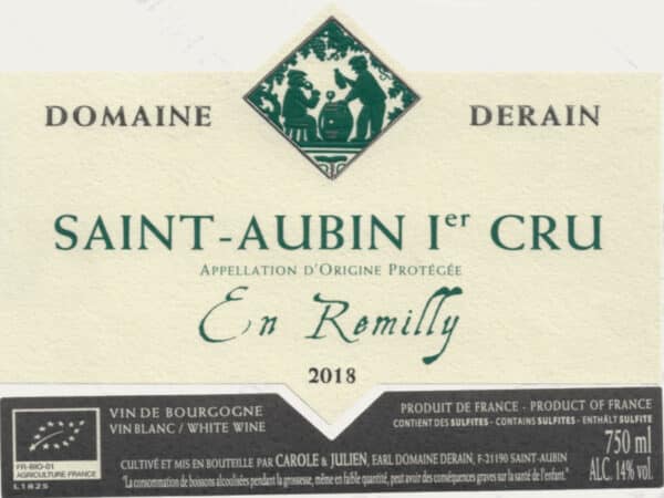 Saint-Aubin en Remilly blanc 2018 du domaine Dominique Derain