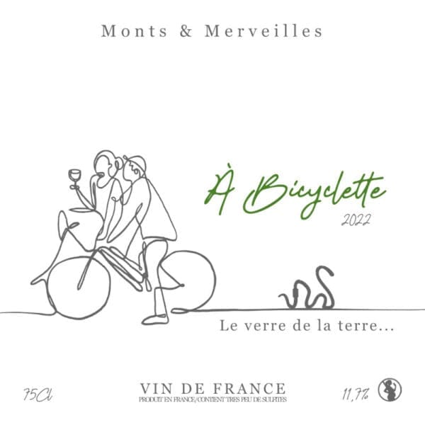 Étiquette de vin blanc A Bicyclette 2022 produite par le domaine Monts & Merveilles