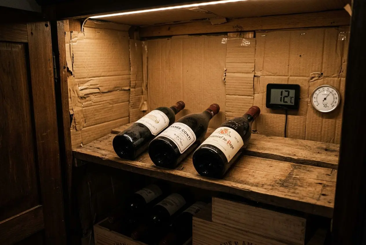 Vin conservé dans un placard avec thermomètre